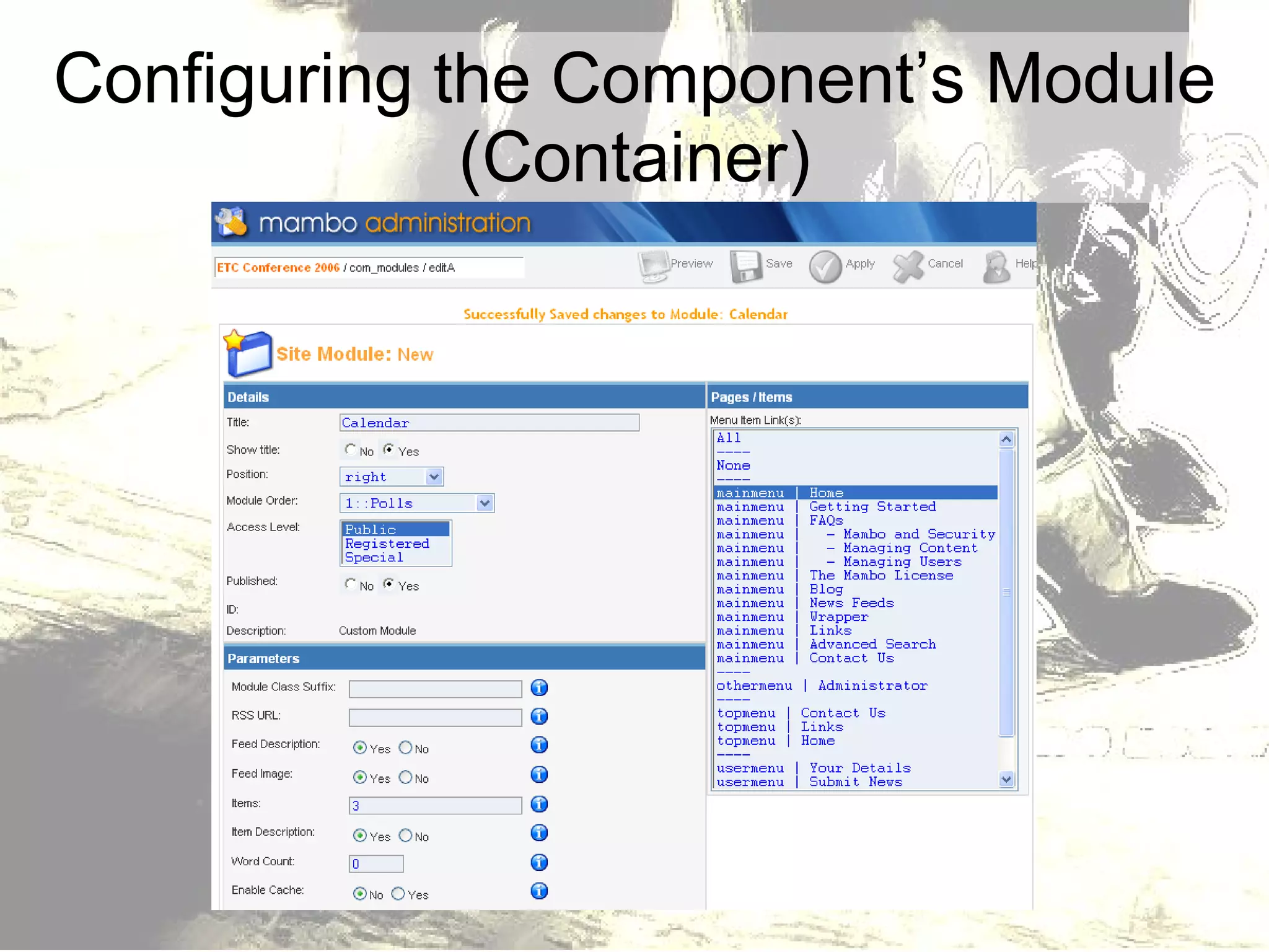 Configuring the Component’s Module (Container) 