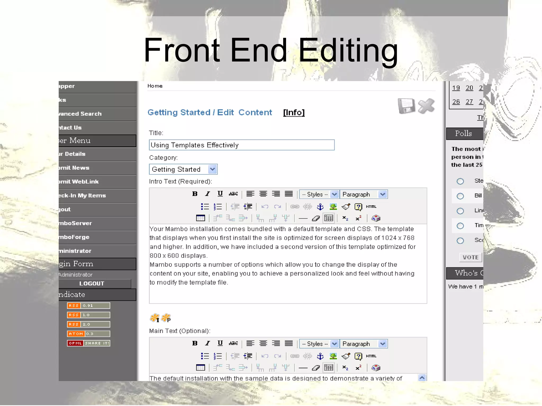 Front End Editing 