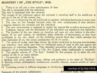 manifest of De Stijl (1918)
 
