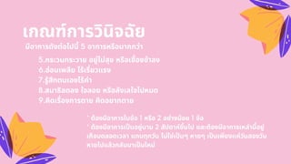 เกณฑ์การวินิจฉัย
มีอาการดังต่อไปนี 5 อาการหรือมากกว่า
5.กระวนกระวาย อยู่ไม่สุข หรือเชืองช้าลง
6.อ่อนเพลีย ไร้เรียวแรง
7.รู้สึกตนเองไร้ค่า
8.สมาธิลดลง ใจลอย หรือลังเลใจไปหมด
9.คิดเรืองการตาย คิดอยากตาย
* ต้องมีอาการในข้อ 1 หรือ 2 อย่างน้อย 1 ข้อ
* ต้องมีอาการเปนอยู่นาน 2 สัปดาห์ขึนไป และต้องมีอาการเหล่านีอยู่
เกือบตลอดเวลา แทบทุกวัน ไม่ใช่เปนๆ หายๆ เปนเพียงแค่วันสองวัน
หายไปแล้วกลับมาเปนใหม่
 