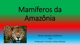 Mamíferos da
Amazônia
Alunos: Eduardo e Guilherme
T:44
Professores: Vicente e Juliana Câmara
 