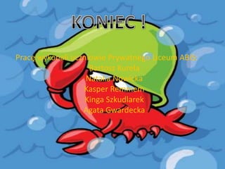 Pracę wykonali uczniowie Prywatnego Liceum ABiS:
Bartosz Kurela
Natalia Nowicka
Kasper Remmem
Kinga Szkudlarek
Agata Gwardecka

 