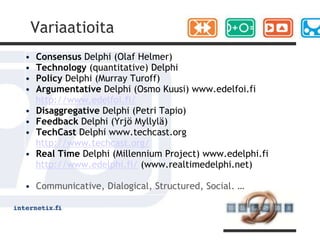 FuturologiaEleonara Masini (1998) jakaa futurologian kolmeen tutkimusalueeseen. Nämä ovat futures study eli tulevaisuuden tutkimus (erikseen kirjoitettuna), futures research eli tulevaisuudentutkimus (yhteen kirjoitettuna) ja erityisesti ranskankielisellä alueella käytetty prospective study eli prospektiivinen tutkimus. Viimeisessä pyritään menneisyyden ymmärtämisen kautta tunnistamaan ja valitsemaan nykyisyydessä joukko todennäköisiä ja toivottavia tulevaisuuksia. Tulevaisuudentutkimus (futures research) tarkoittaa yksinkertaisesti suuntautumista tulevaisuuden tietämiseen ja ymmärtämiseen, ja tulevaisuuden tutkimus (futures study) sellaista tietotoimintaa, joka kattaa kaikki tulevaisuuden intuitiivisen katsomisen, ennustamisen ja inventoinnin muodot utopioista profetioihin. Masini, E. (1998) Futures Research and Sociological Analysis. A draft of discussion. The XIV World Congress of Sociology. The International Sociological Association. RC07 Futures Research. July 16-August 1, 1998. Montreal. Canada.