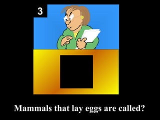 3 Mammals that lay eggs are called? 