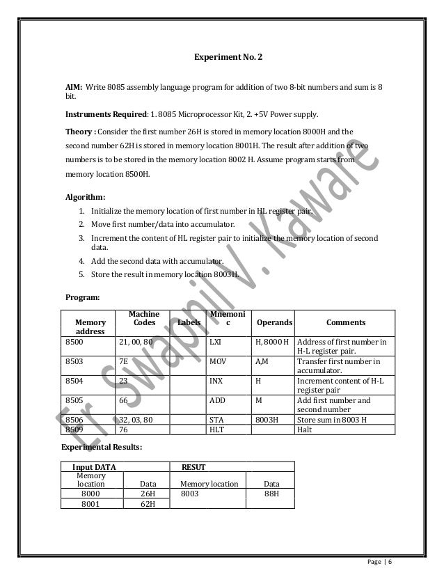 Microprocessor Lab Manual by Er. Swapnil V. Kaware