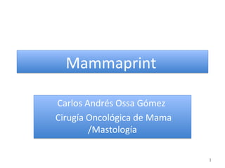 Mammaprint

Carlos Andrés Ossa Gómez
Cirugía Oncológica de Mama
        /Mastología

                             1
 