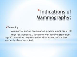 Role of mammography and MRI in Breast disorders | PPTX