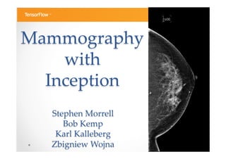Mammography
with
Inception 	
Stephen Morrell	
Bob Kemp	
Karl Kalleberg	
Zbigniew Wojna	
 
