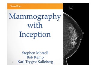 Mammography
with
Inception 	
Stephen Morrell	
Bob Kemp	
Karl Trygve Kalleberg	
 