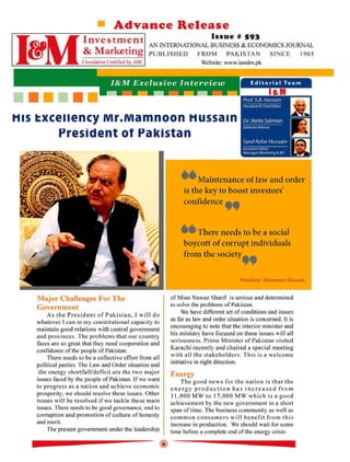 Interview With the President of Pakistan H.E. Mamnoon Hussain
