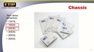 Chassis
Tem vários
tamanhos:
• 13X18;
• 18X24;
• 24X30;
• 30X40;
• 35X35;
• 35X43.
25
 