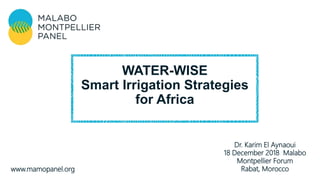 Dr. Karim El Aynaoui
18 December 2018 Malabo
Montpellier Forum
Rabat, Moroccowww.mamopanel.org
WATER-WISE
Smart Irrigation Strategies
for Africa
 