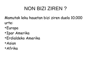 NON BIZI ZIREN ?
Mamutak leku hauetan bizi ziren duela 10.000
urte:
➔
Europa
➔
Ipar Amerika
➔
Erdialdeko Amerika
➔
Asian
➔
Afrika
 