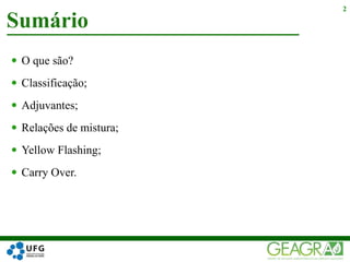  O que são?
 Classificação;
 Adjuvantes;
 Relações de mistura;
 Yellow Flashing;
 Carry Over.
Sumário
2
 