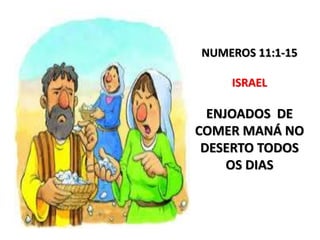 NUMEROS 11:1-15
ISRAEL
ENJOADOS DE
COMER MANÁ NO
DESERTO TODOS
OS DIAS
 
