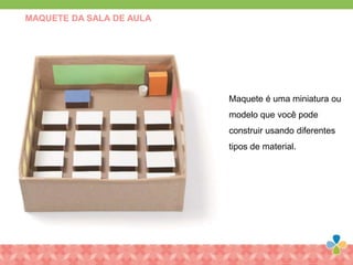 MAQUETE DA SALA DE AULA
Maquete é uma miniatura ou
modelo que você pode
construir usando diferentes
tipos de material.
 