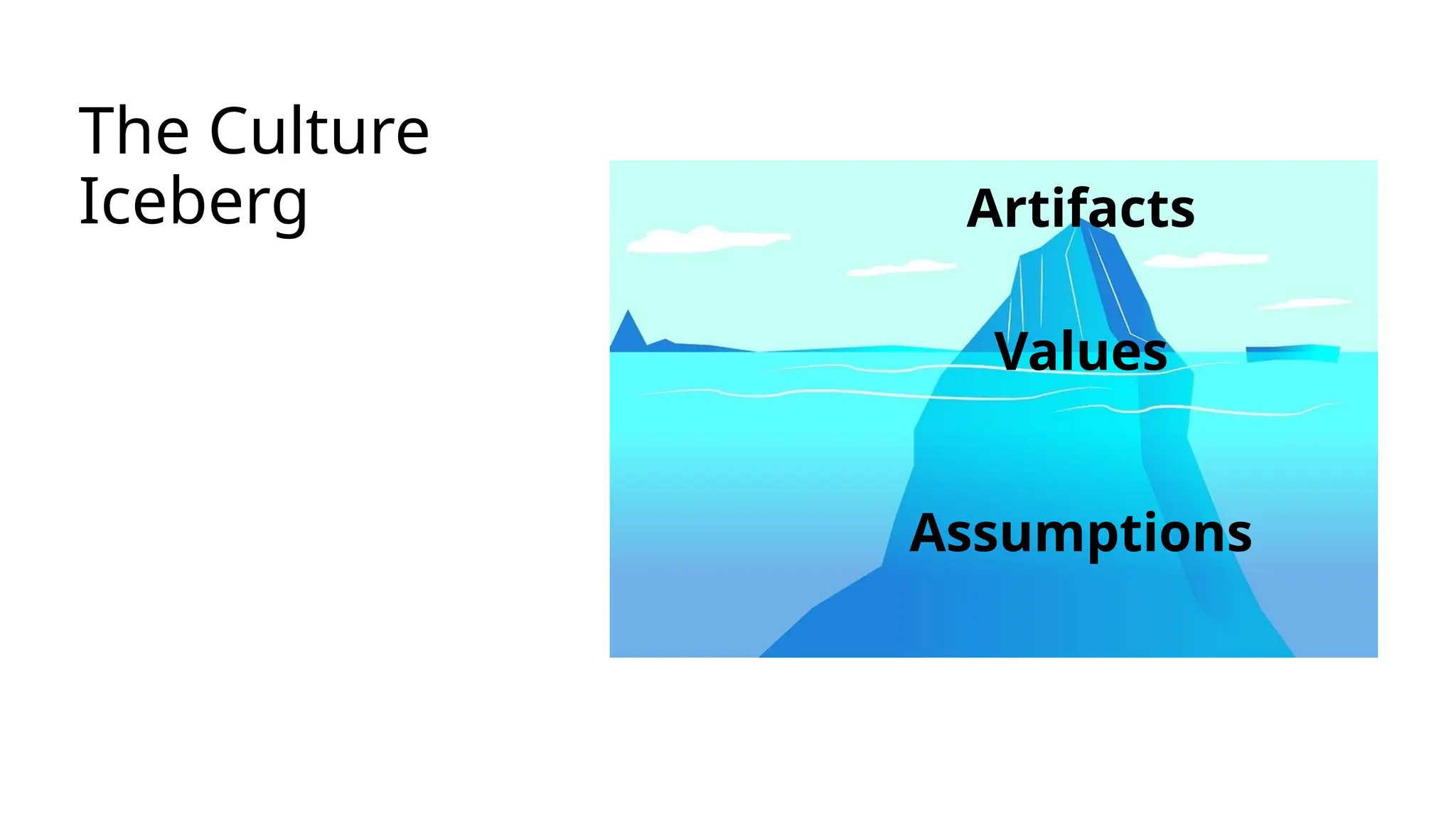 The Culture
Iceberg Artifacts
Values
Assumptions
 