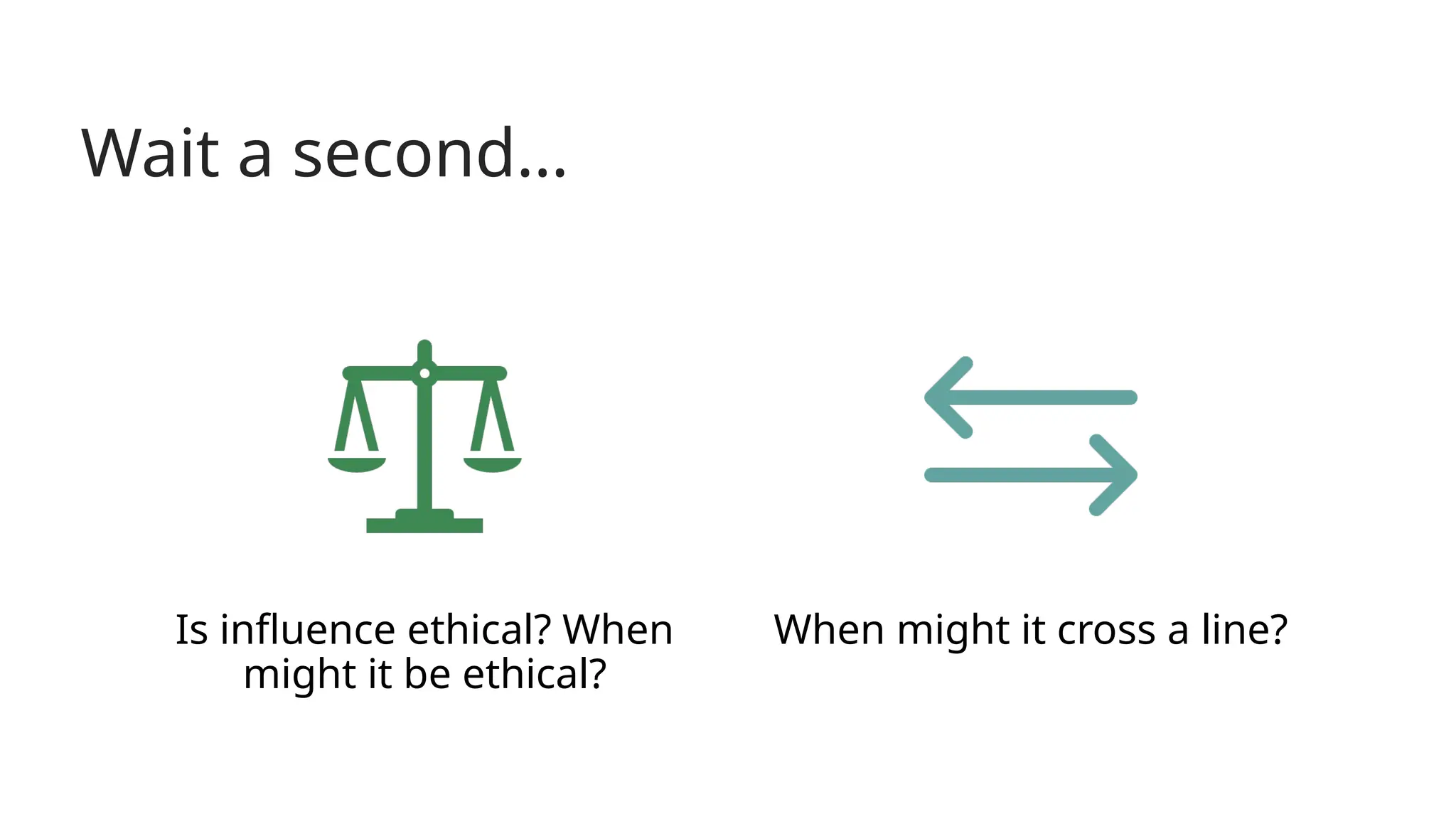 Wait a second…
Is influence ethical? When
might it be ethical?
When might it cross a line?
 