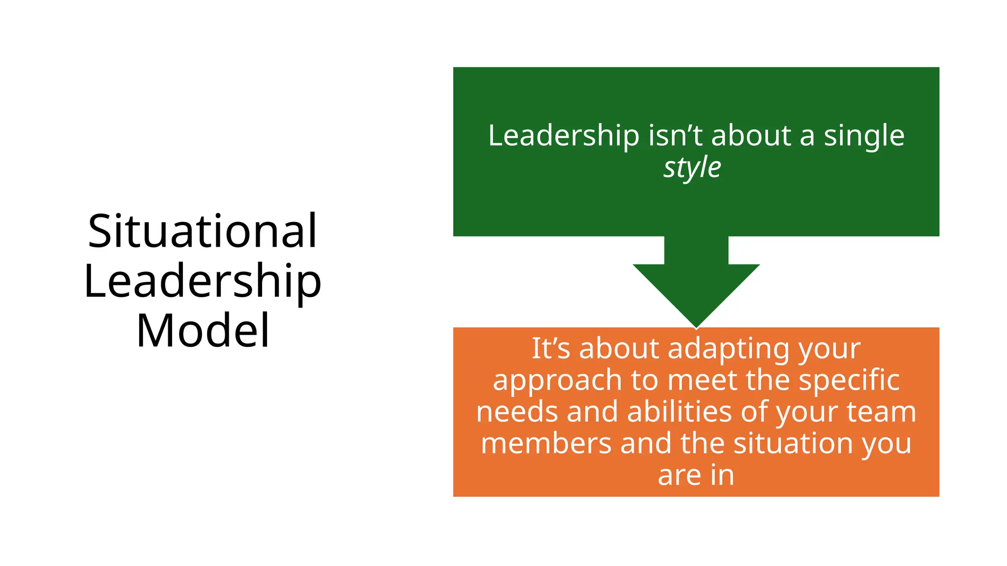 Situational
Leadership
Model It’s about adapting your
approach to meet the specific
needs and abilities of your team
members and the situation you
are in
Leadership isn’t about a single
style
 