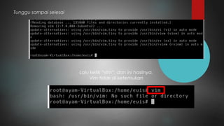 Tunggu sampai selesai
Lalu ketik “vim”, dan ini hasilnya.
Vim tidak di ketemukan
 
