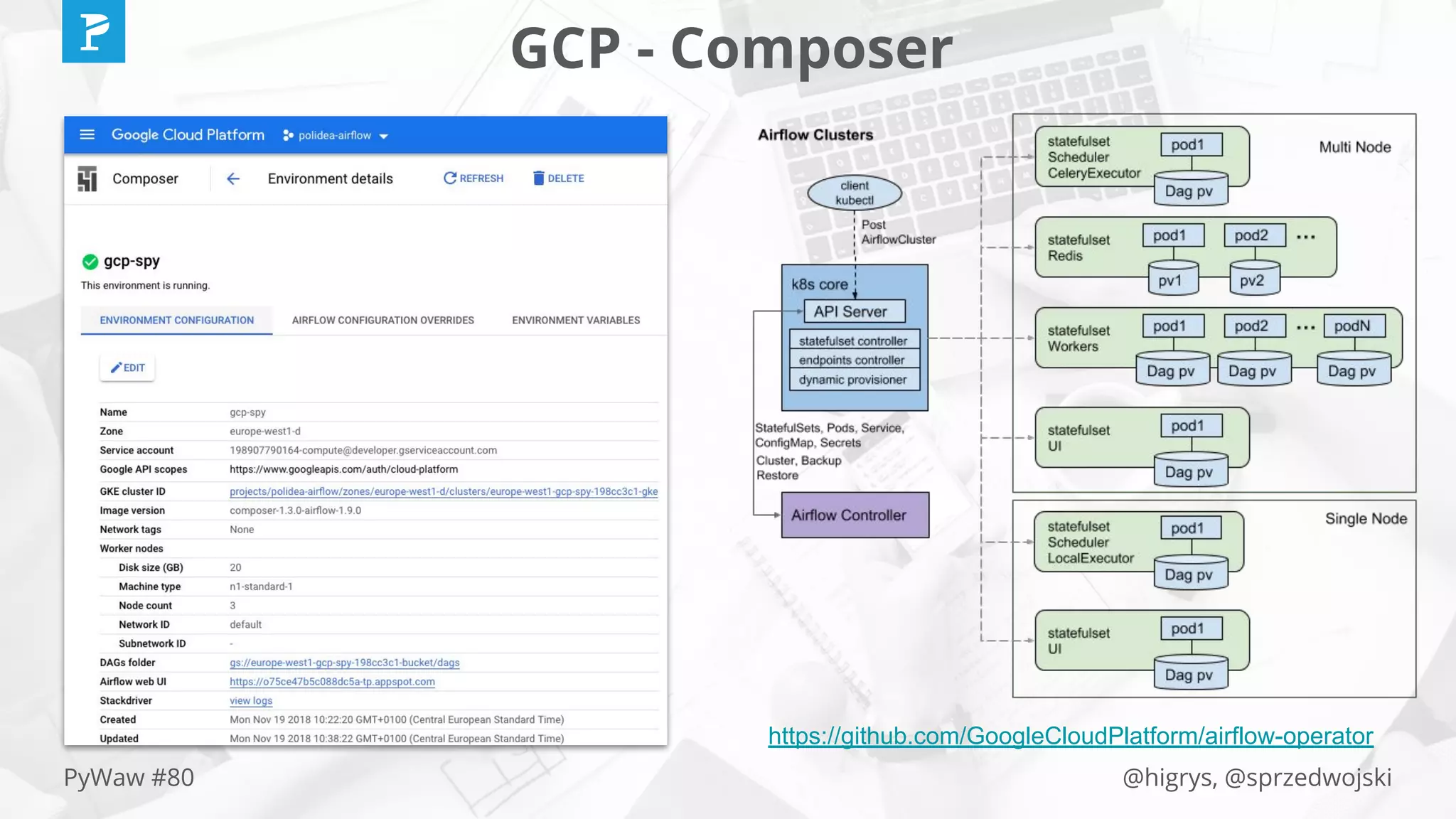 @higrys, @sprzedwojskiPyWaw #80
GCP - Composer
https://github.com/GoogleCloudPlatform/airflow-operator
 