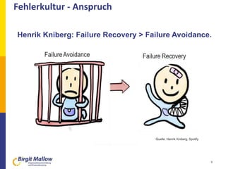 Fehlerkultur - Anspruch
9
Henrik Kniberg: Failure Recovery > Failure Avoidance.
Quelle: Henrik Kniberg, Spotify
 