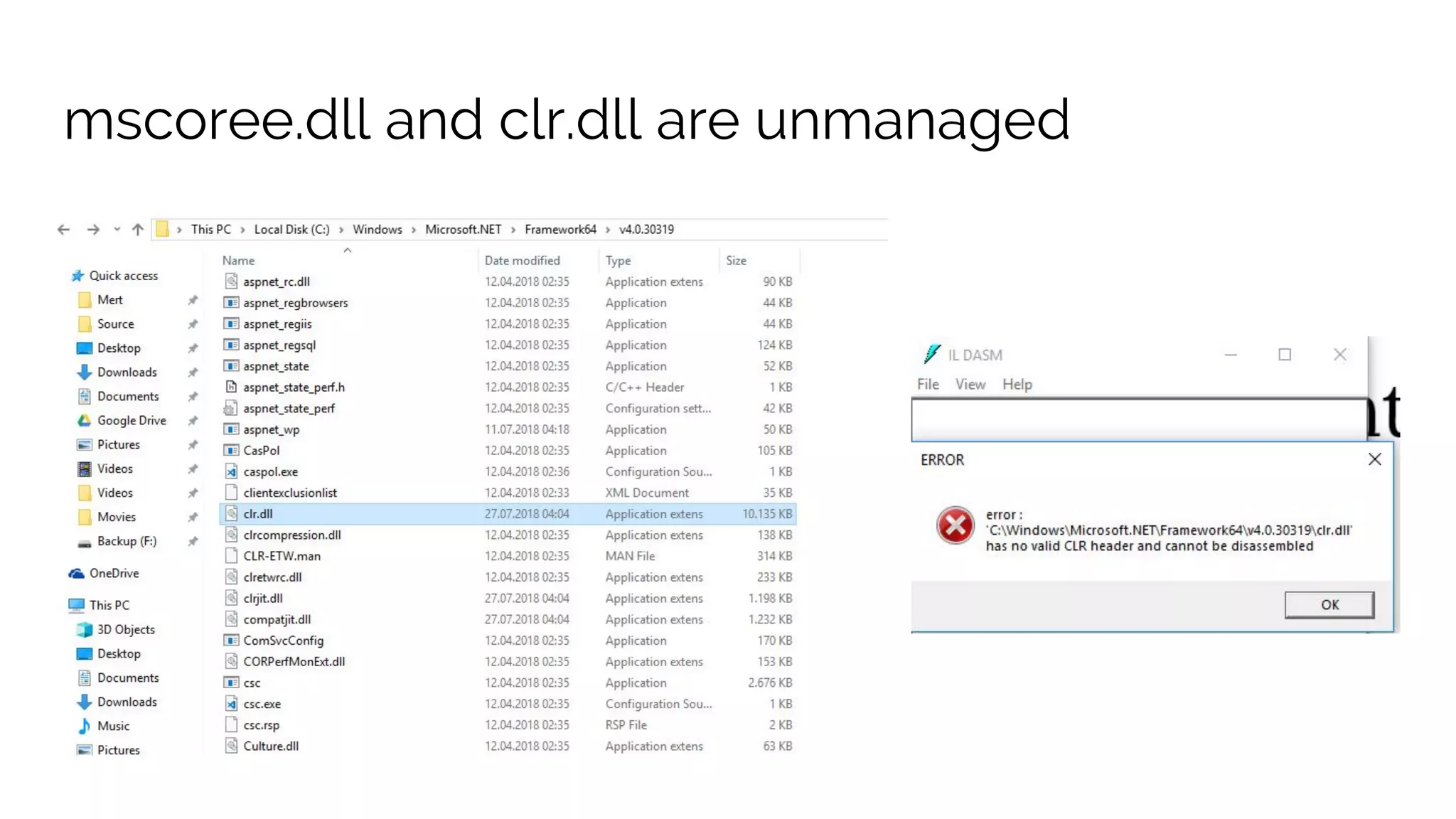 mscoree.dll and clr.dll are unmanaged 