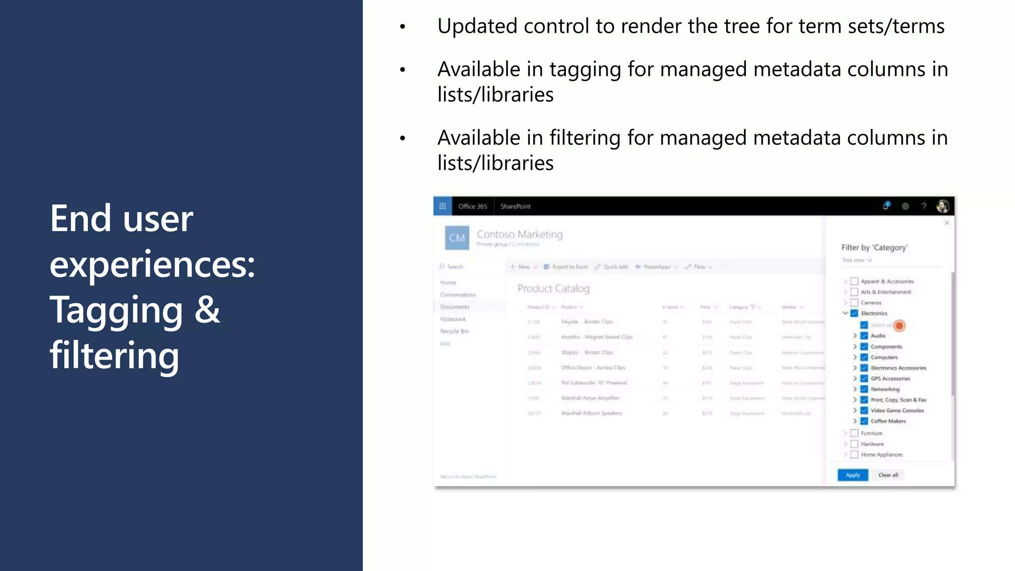 End user
experiences:
Tagging &
filtering
 