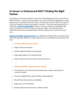 Managed Noc Services For Msp - Infrassist | PDF