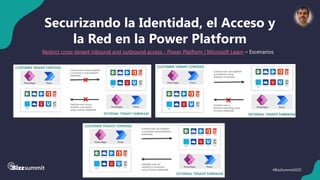 33 #BizzSummit2025
Securizando la Identidad, el Acceso y
la Red en la Power Platform
Restrict cross-tenant inbound and outbound access - Power Platform | Microsoft Learn – Escenarios
 