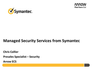 Managed Security Services from Symantec
Chris Collier
Presales Specialist – Security
Arrow ECS

 