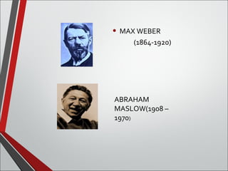 • MAX WEBER 
(1864-1920) 
ABRAHAM 
MASLOW(1908 – 
1970) 
 