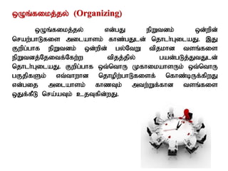 xOq;fikj;jy; (Organizing)
xOq;fikj;jy; vd;gJ epWtdk; xd;wpd;
nraw;ghLfis milahsk; fhz;gJld; njhlh;GilaJ. ,J
Fwpg;ghf epWtdk; xd;wpd; gy;NtW tpjkhd tsq;fis
epWtdj;Njitf;Nfw;w tpjj;jpy; gad;gLj;JtJld;
njhlh;GilaJ. Fwpg;ghf xt;nthU KfhikahsUk; xt;nthU
gFjpfSk; vt;thwhd njhopw;ghLfisf; nfhz;bUf;fpwJ
vd;gij milahsk; fhzTk; mtw;Wf;fhd tsq;fis
xJf;fPL nra;aTk; cjTfpd;wJ.
 