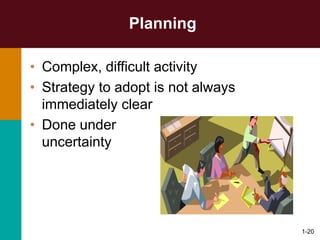 1-20
Planning
• Complex, difficult activity
• Strategy to adopt is not always
immediately clear
• Done under
uncertainty
 