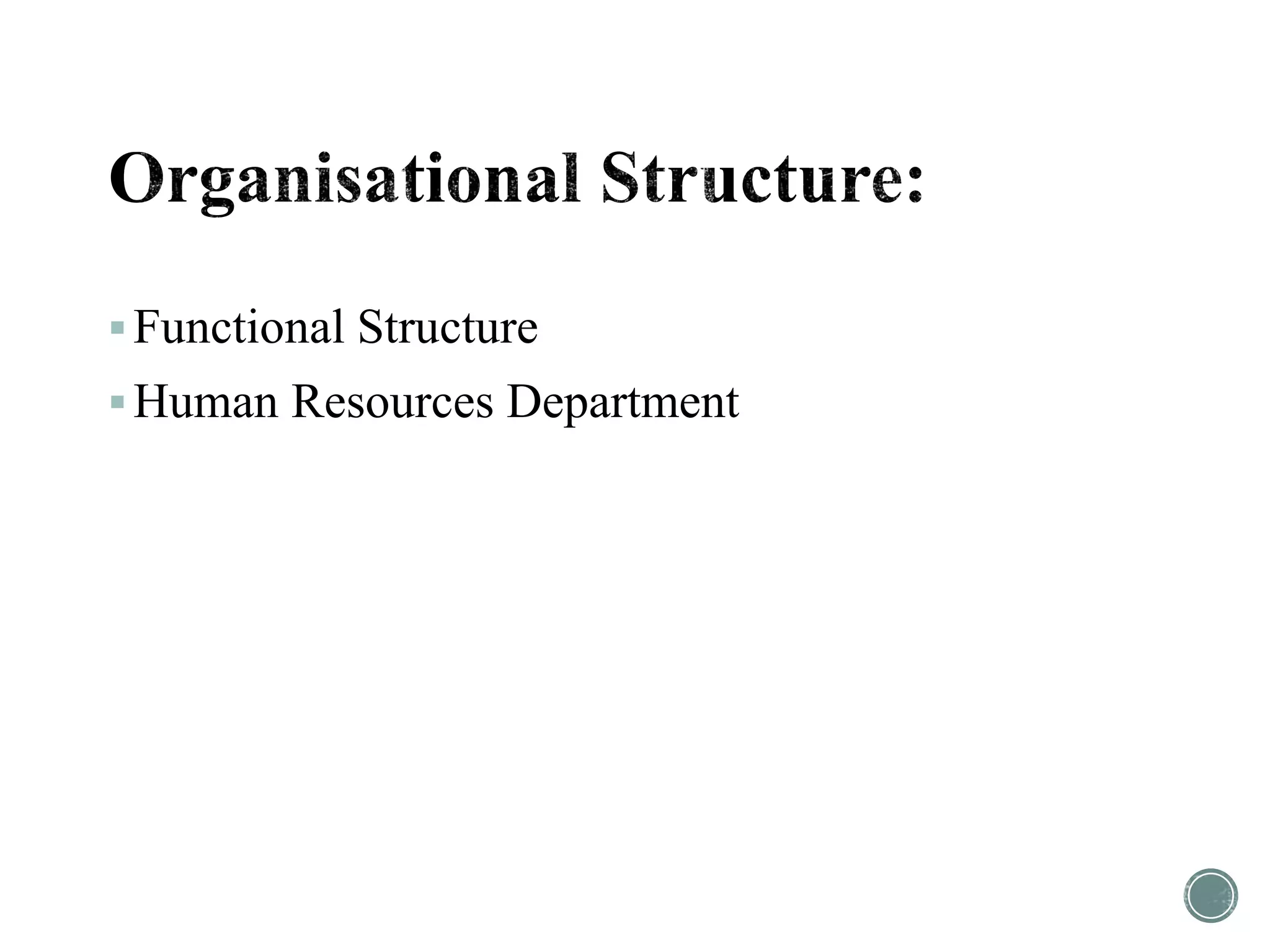 Functional Structure
Human Resources Department
 
