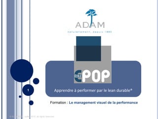 © Ecole POP, Juillet 2012, all rights reserved.
Apprendre à performer par le lean durable®
1
Formation : Le management visuel de la performance
 