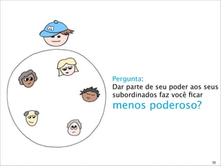 Pergunta:
Dar parte de seu poder aos seus
subordinados faz você ﬁcar
menos poderoso?
39
 
