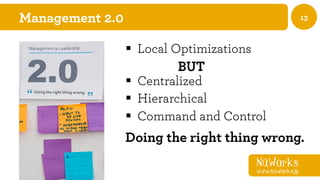 NüWorks
www.nuworks.jp
13
§  Local Optimizations
BUT
§  Centralized
§  Hierarchical
§  Command and Control
Management 2.0
Doing the right thing wrong.
 
