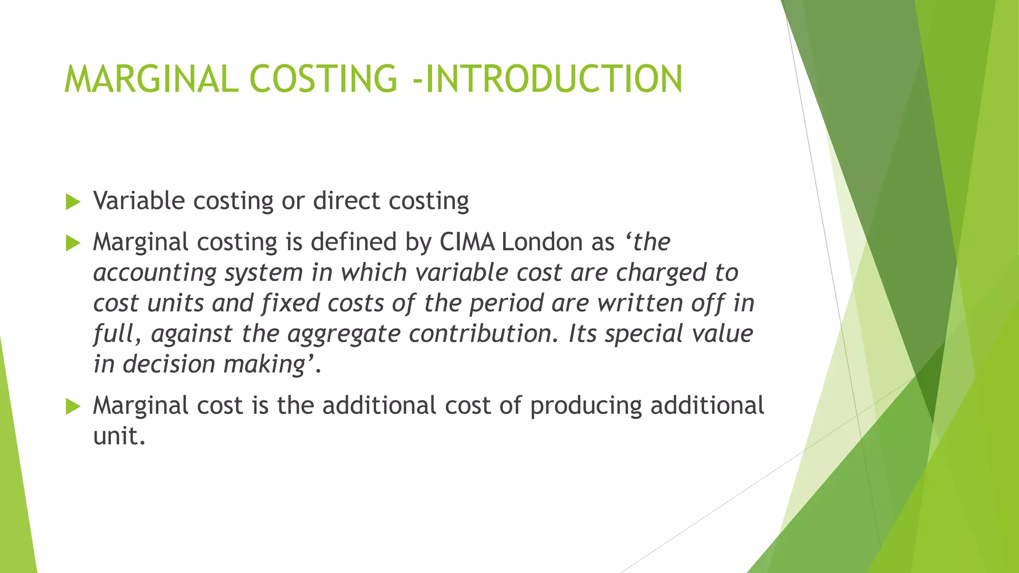 applications of marginal costing PPT