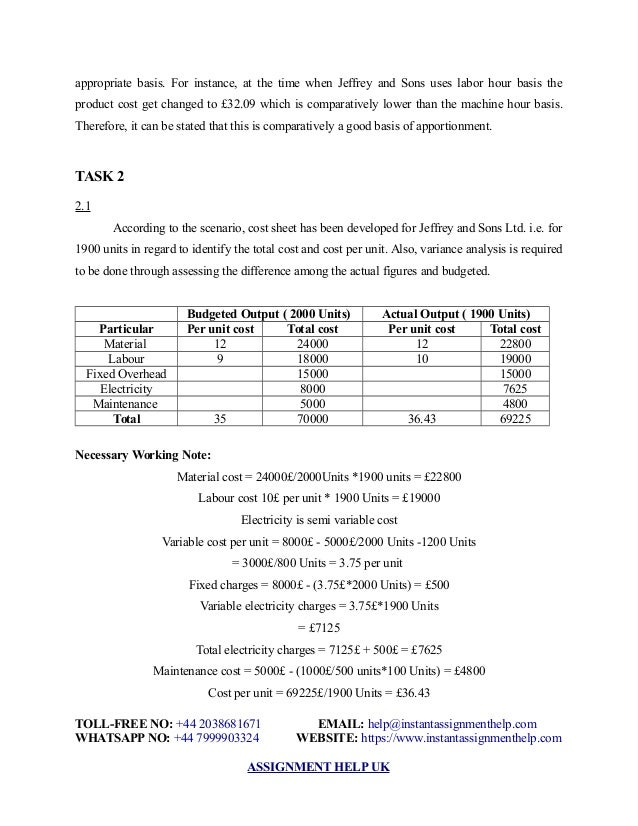 Management accounting assignment sample picture