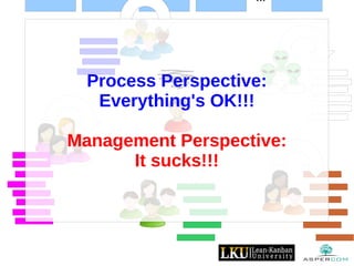 ...
Process Perspective:
Everything's OK!!!
Management Perspective:
It sucks!!!
 