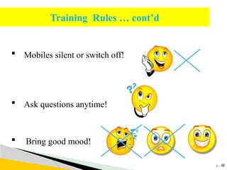 4 - 15
Training Rules … cont’d
15
 Mobiles silent or switch off!
 Ask questions anytime!
 Bring good mood!
 