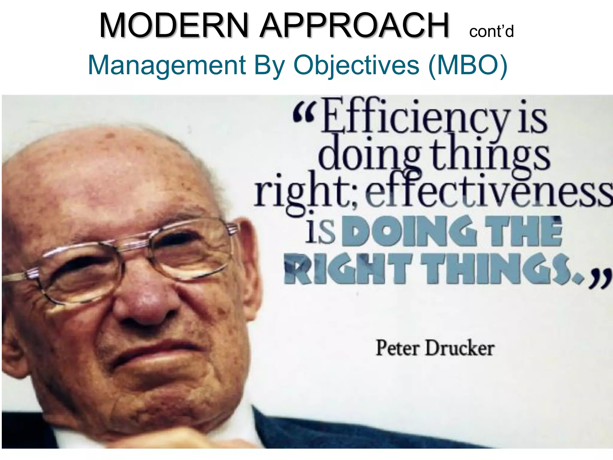 Management By Objectives (MBO)
MODERN APPROACH cont’d
 