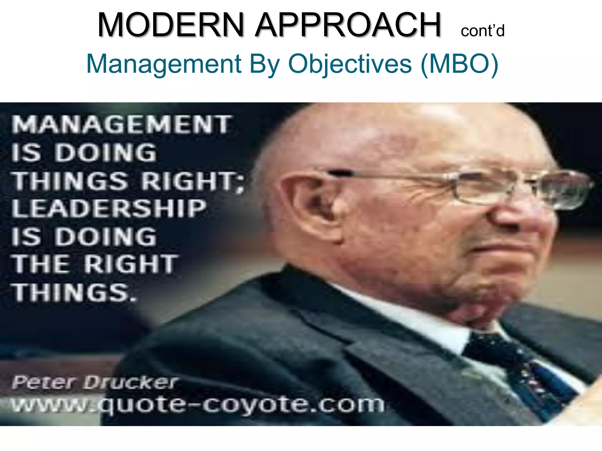 Management By Objectives (MBO)
MODERN APPROACH cont’d
 