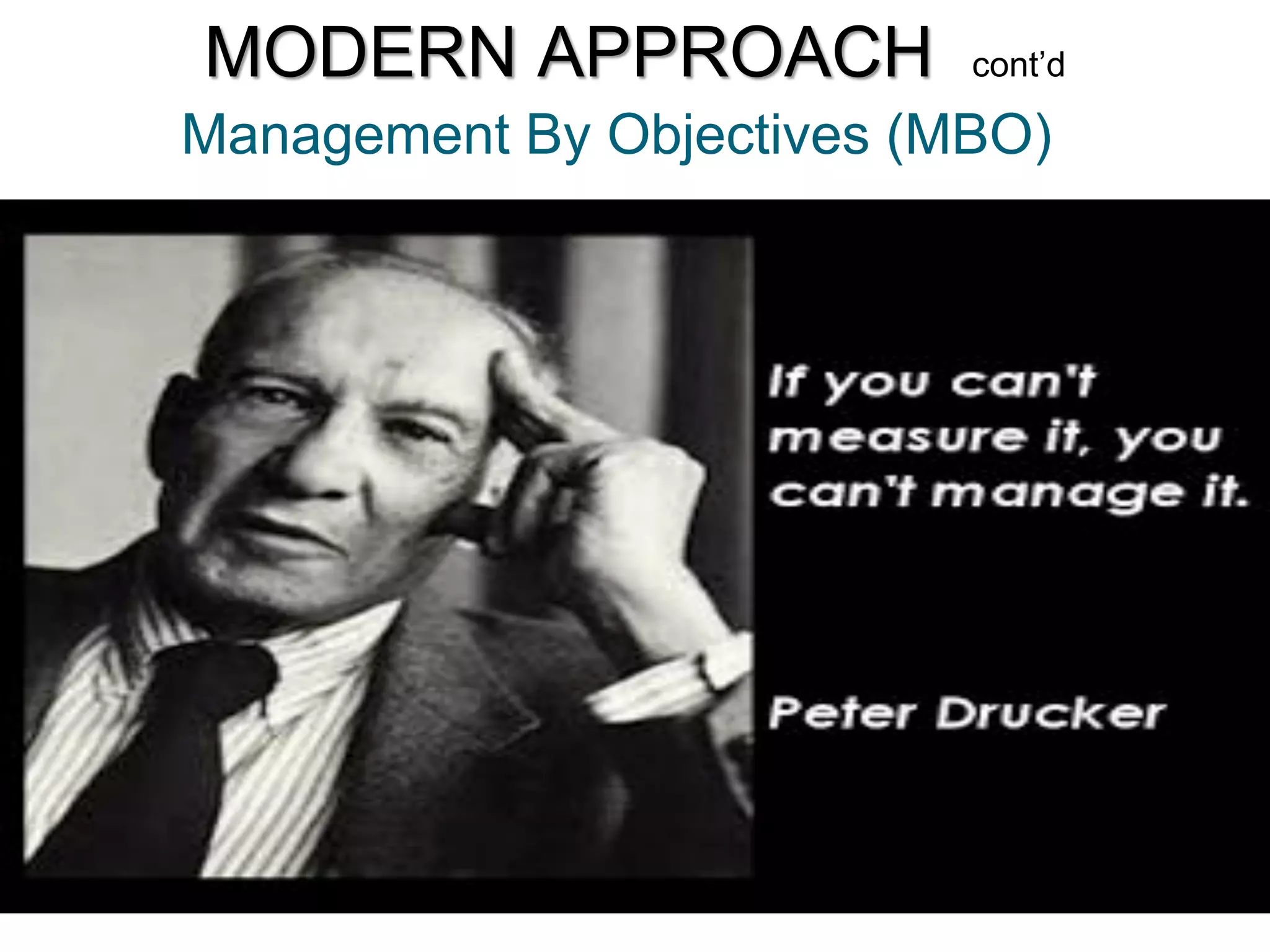 Management By Objectives (MBO)
MODERN APPROACH cont’d
 