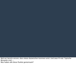 Weil wir bereits wissen, dass etwas dazwischen kommen wird. Und zwar Pi mal. Typische
Beispiele sind ...
Was haben alle diese Punkte gemeinsam?
 