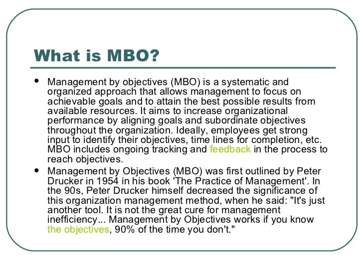 MANAGEMENT BY OBJECTIVES (MBO)
