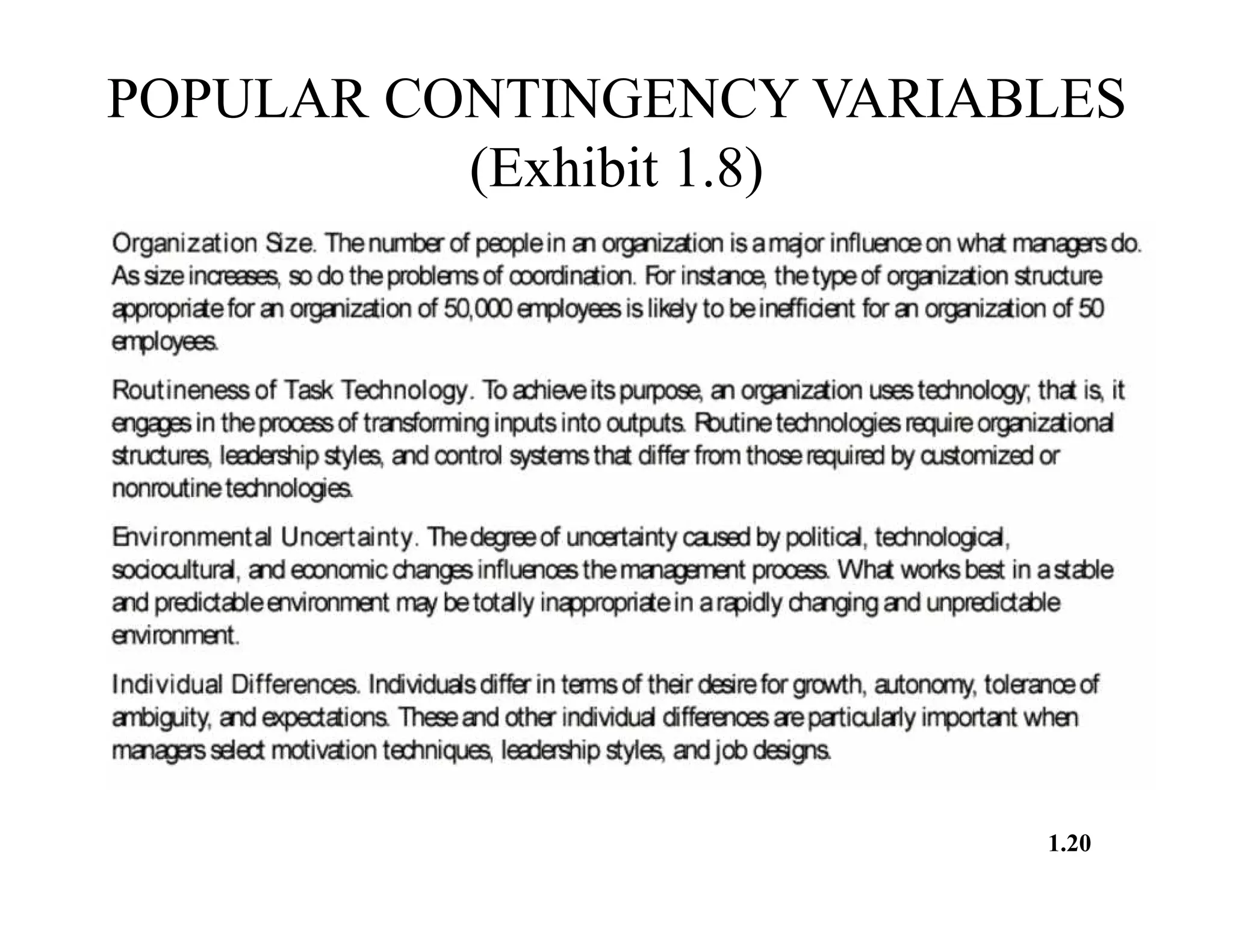 POPULAR CONTINGENCY VARIABLES
(Exhibit 1.8)
1.20© 2003 Pearson Education Canada Inc.
 
