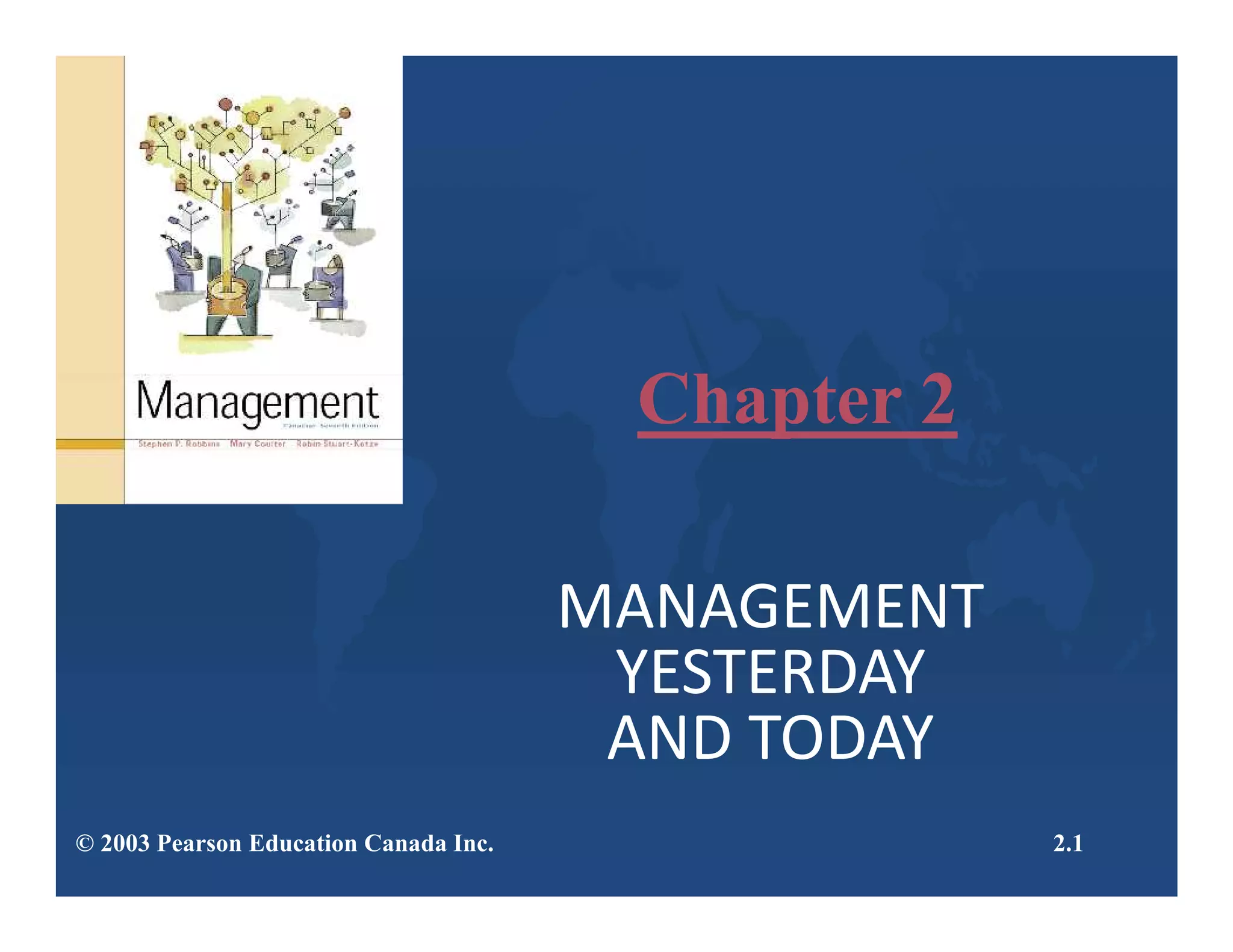 MANAGEMENT
YESTERDAY
AND TODAY
Chapter 2
2.1© 2003 Pearson Education Canada Inc.
 