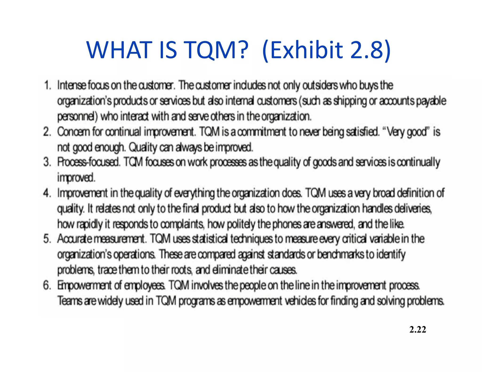 WHAT IS TQM? (Exhibit 2.8)
2.22
 
